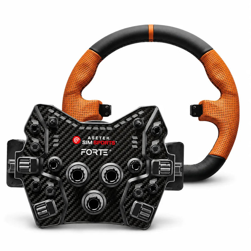 Asetek SimSports Forte GT Button Box (Black, Aluminum) – Forte GT Button Box + GT Closed D Orange Leather Rim