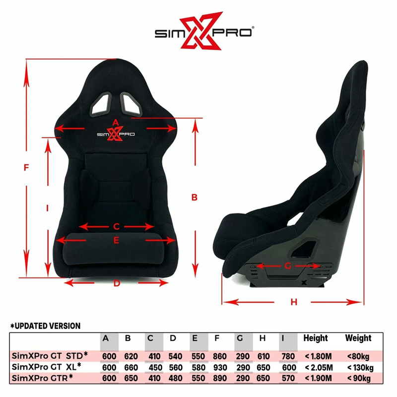 SimXPro XL GT Reclining Sim Racing Seat + Seat Slider