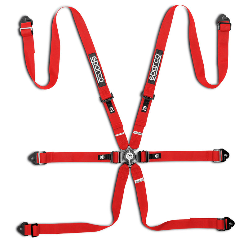 Sparco Competition H-2 Pull-Down Steel 6-Point Harness — Red