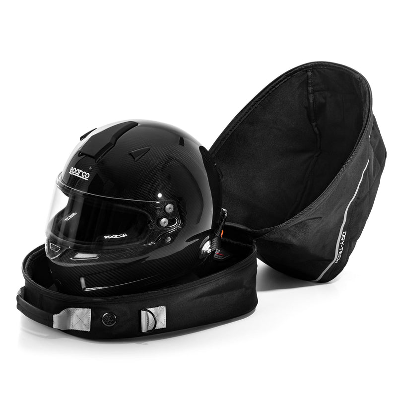 Sparco Dry-Tech Helmet and FHR Bag — Black/Silver